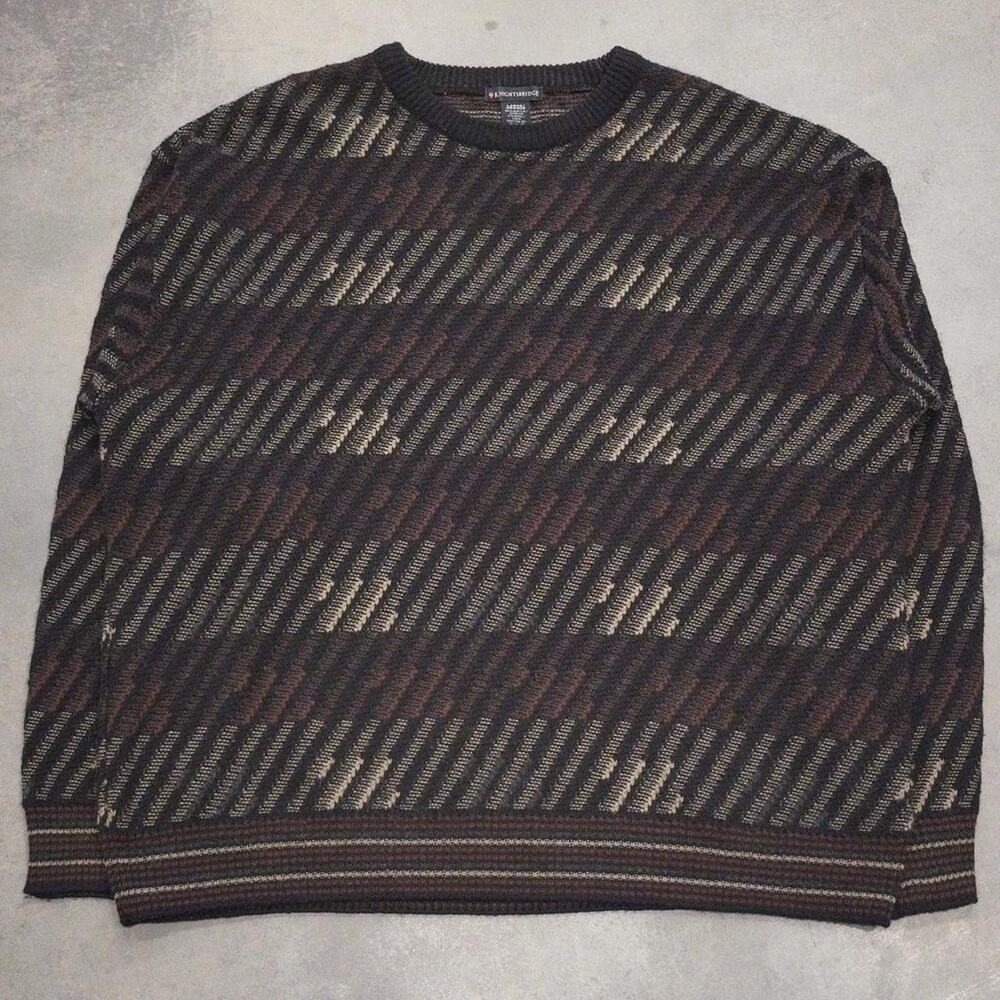 Vintage 90s Black & Brown Ribbed Knit Sweater Size Large